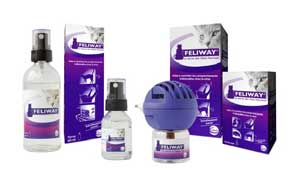 Les différents conditionnements des produits Feliway du laboratoire Ceva.