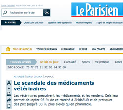 Une du Parisien du 29 juin 2014 dénonçant le scandale des vétérinaires