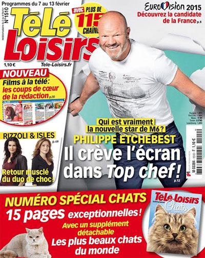 Couverture du Télé Loisirs du 7 au 13 Février 2015 consacré aux chats.