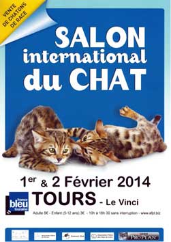 Affiche du Salon International du chat à Tours le Samedi 1 et le dimanche 2 février 2014