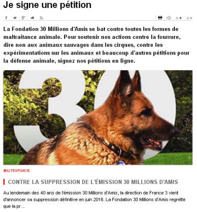  Battons-nous pour que l’émission 30 Millions d'Amis ne disparaisse pas et signez la pétition en sa 